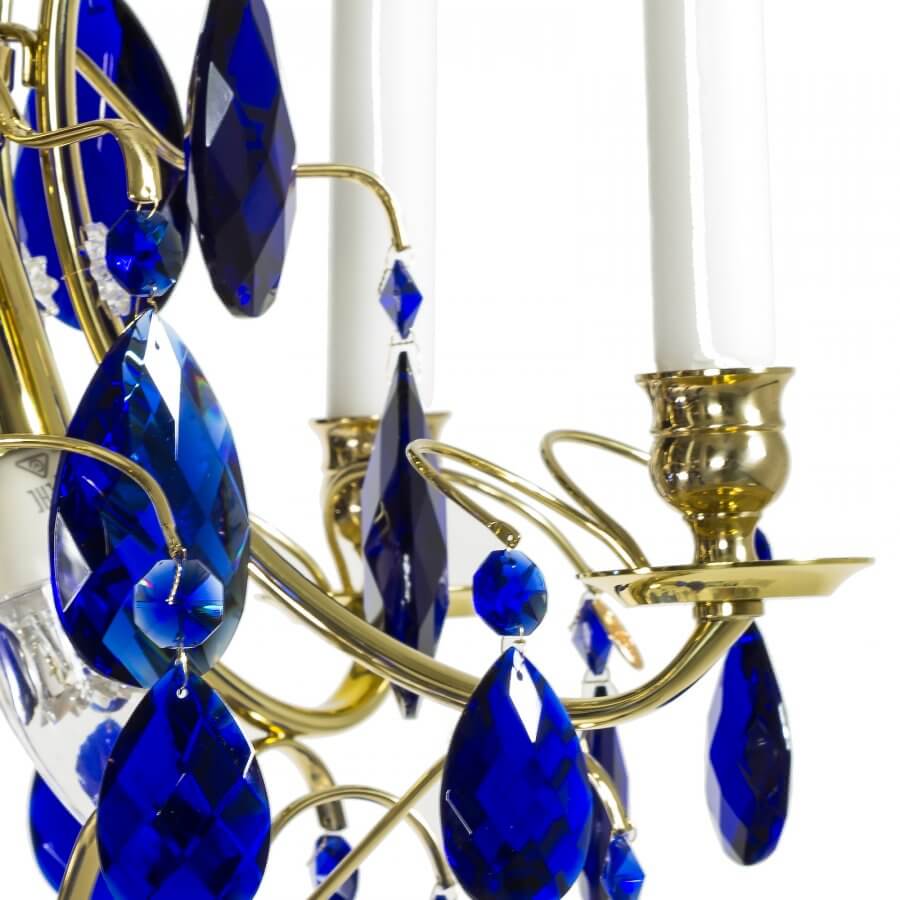 Baroque Chandelier - 5 Arms - Drop Crystals - Blue Crystals - Brass detail