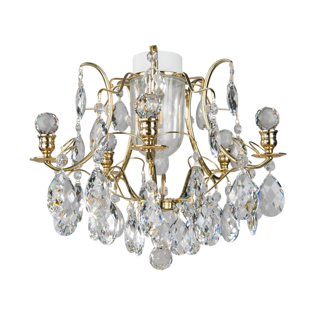 Bathroom chandelier - brass with crystals