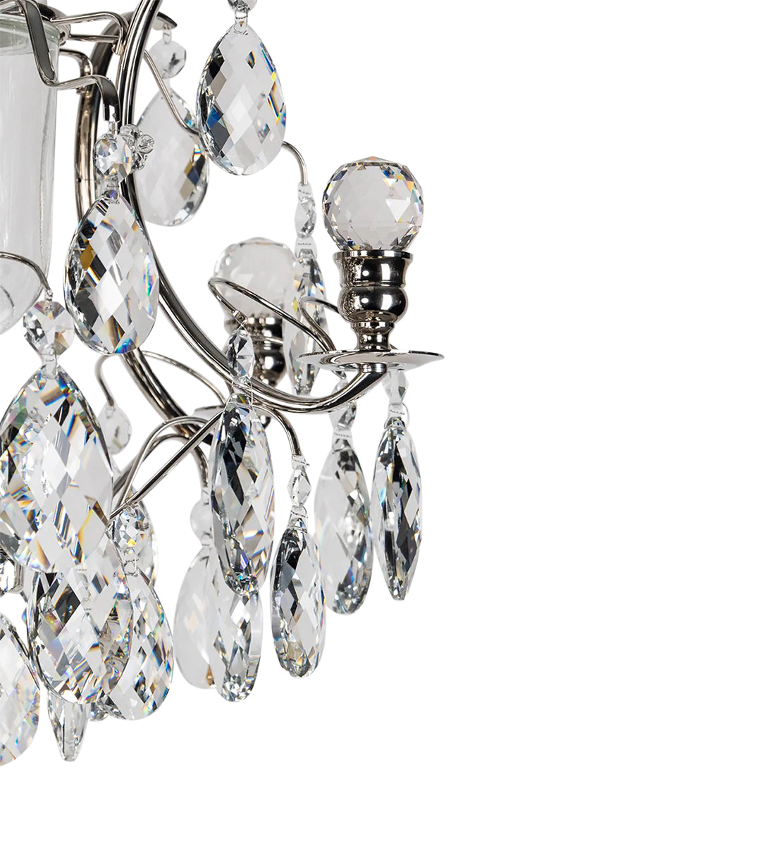 04 Nickel Bathroom Chandelier with Almond Crystals and Orbs