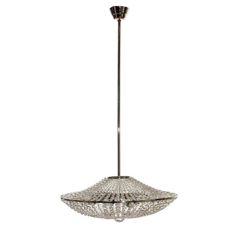 Contemporary Chandelier - Nickel Plated Chandelier With Crystal Chains