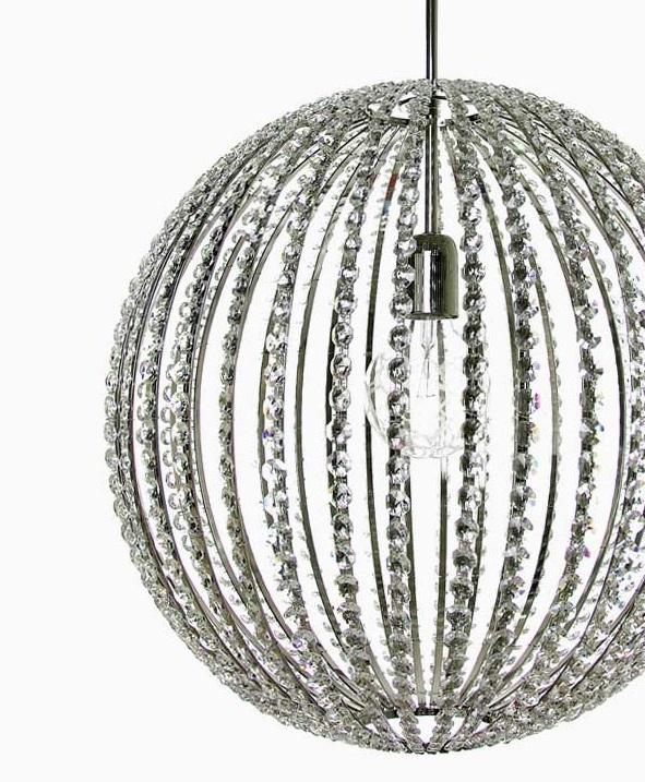 Contemporary Chandelier - Nickel Plated Spherical Chandelier With Stretched Crystal Chains