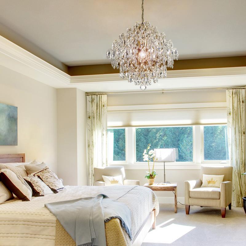 Polished Brass Modern Style Chandelier with Crystals Gustavian