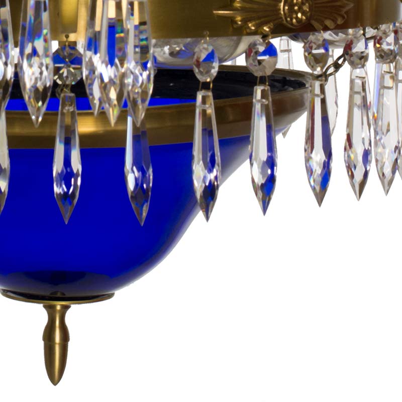 Classic Swedish Crystal Chandelier - blue bowl detail