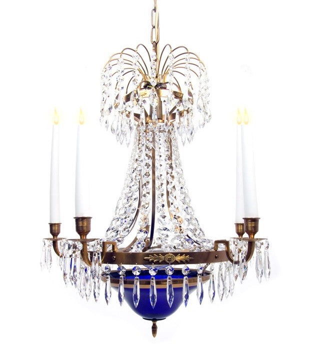 Classic Swedish Crystal Chandelier - blue bowl