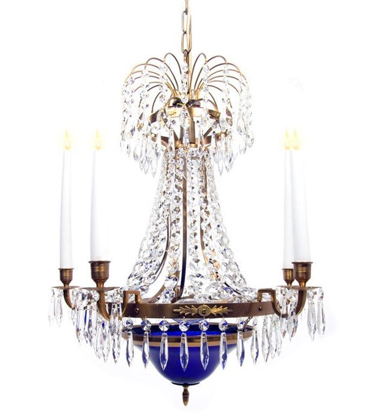 Classic Swedish Crystal Chandelier - blue bowl