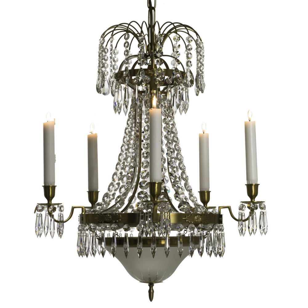 Classic Swedish Crystal Chandelier - white bowl
