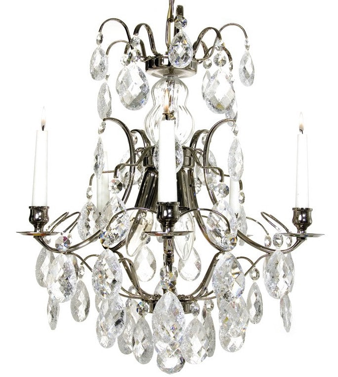 Baroque style nickel chandelier with clear crystals