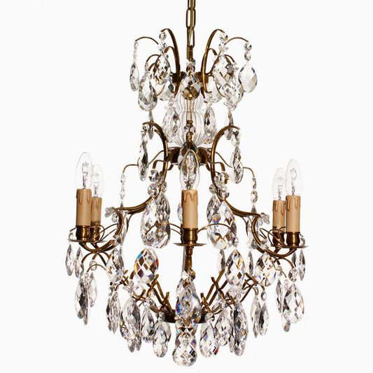 Baroque Chandelier - 6 Arms - Drop Crystals - Electric Candles - Brass