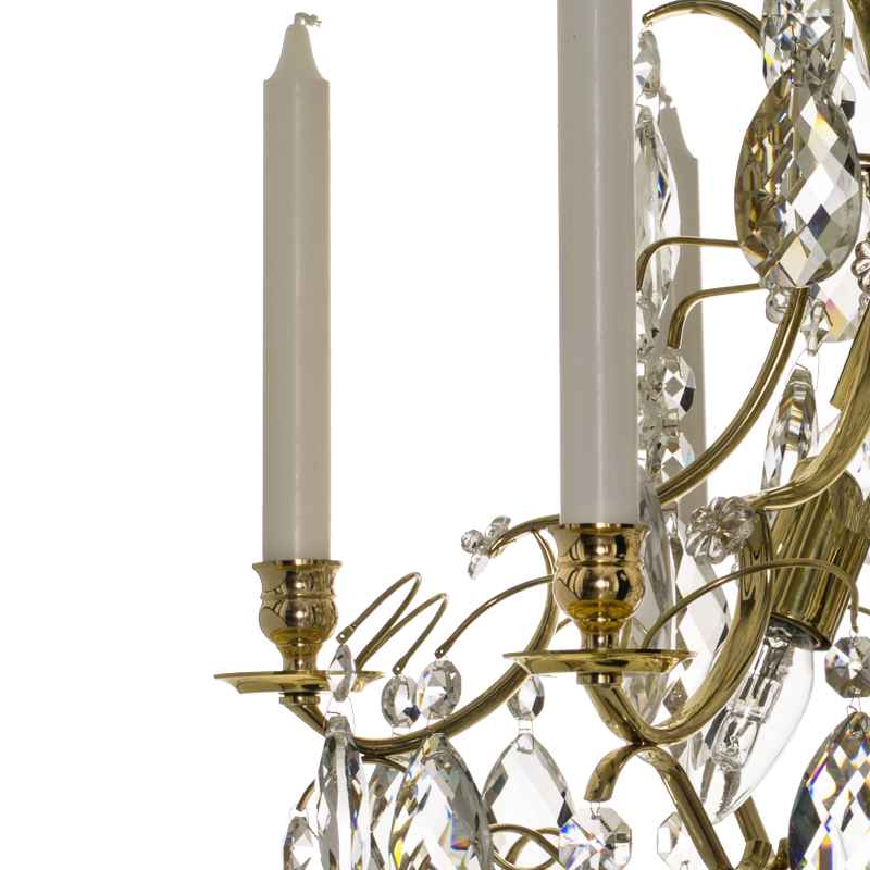Baroque Chandelier - 6 Arms - Drop Crystals - Polished Brass - brass detail