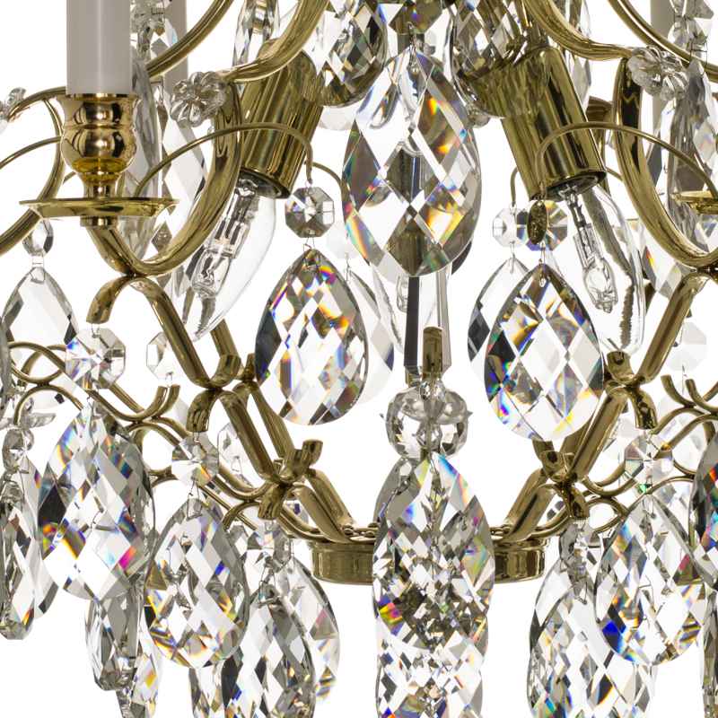 Baroque Chandelier - 6 Arms - Drop Crystals - Polished Brass - crystal and brass detail