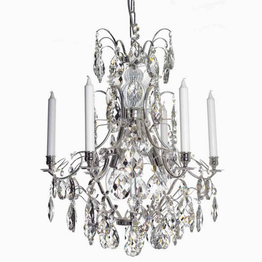Baroque Chandelier - 6 Arms - Drop Crystals - Nickel