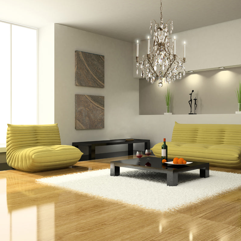 Baroque Chandelier - 6 Arms - Drop Crystals - Nickel - living room