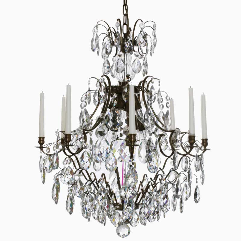 Baroque Chandelier - 8 Arms - Drop Crystals - Dark Brass