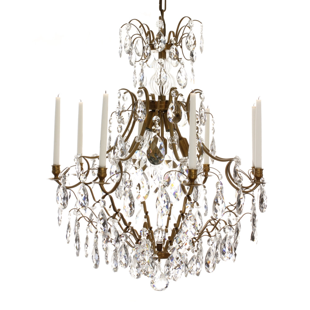 Baroque Chandelier - 8 Arms - Drop Crystals - Brass