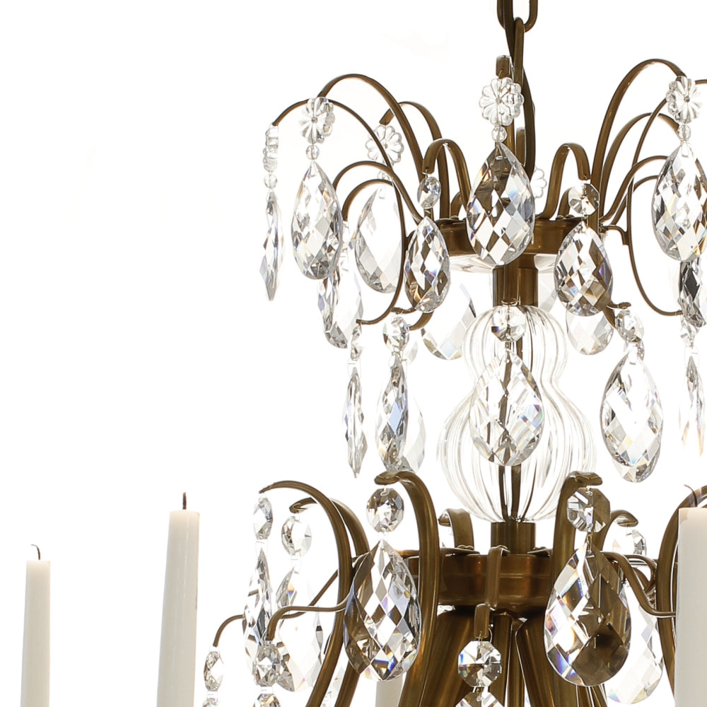 Baroque Chandelier - 8 Arms - Drop Crystals - Brass - brass detail