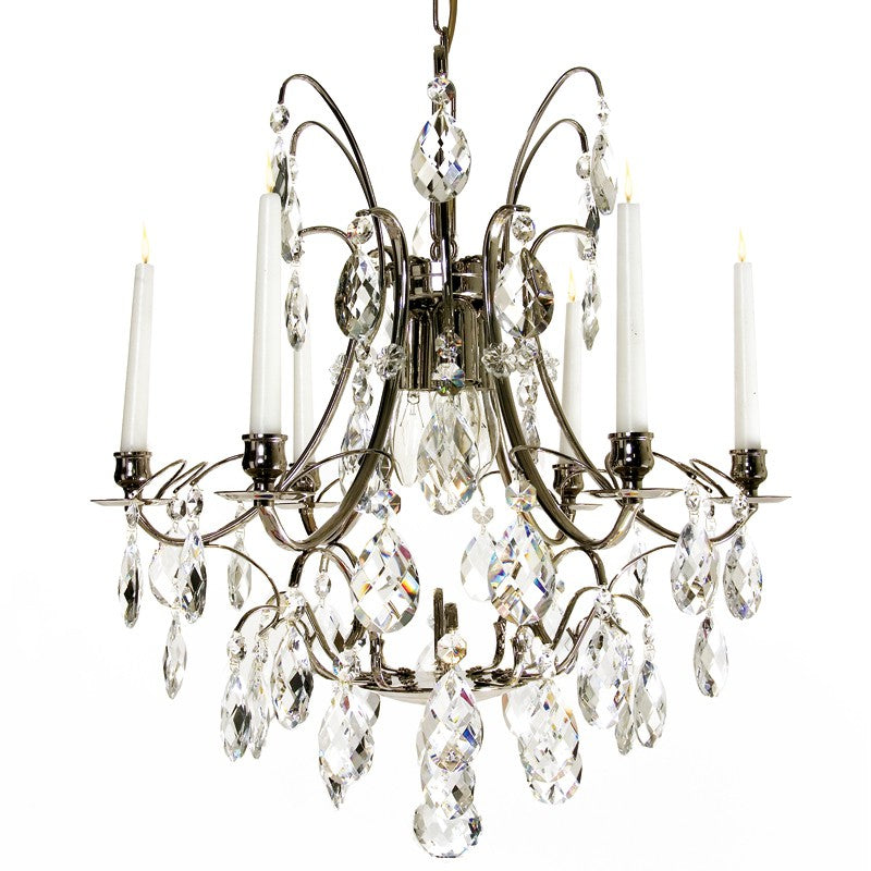 Baroque Chandelier - 6 Arms - Drop Crystals - Brass
