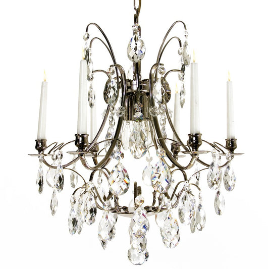 Baroque Chandelier - 6 Arms - Drop Crystals - Brass