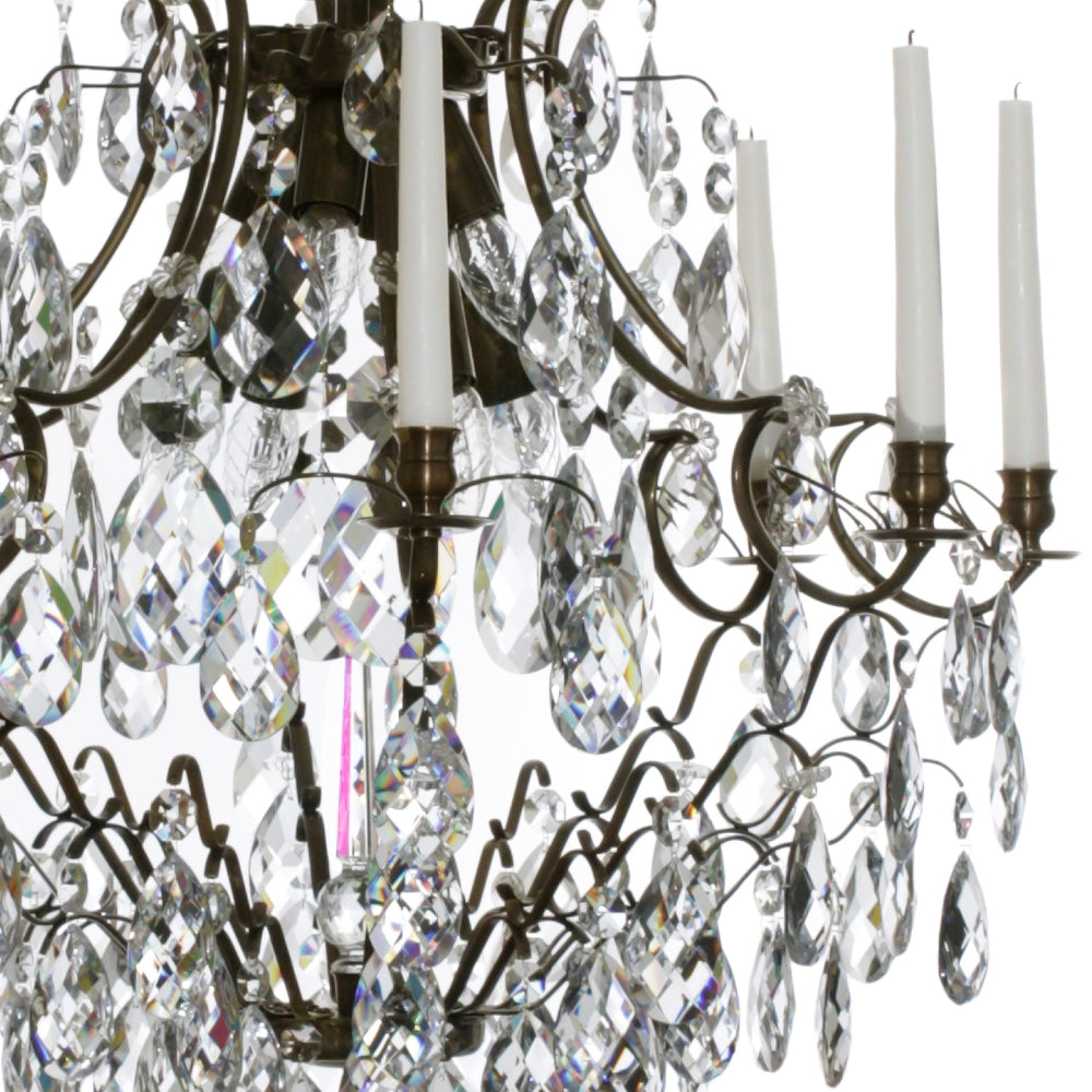 Baroque Chandelier - 8 Arms - Drop Crystals - Dark Brass - candles