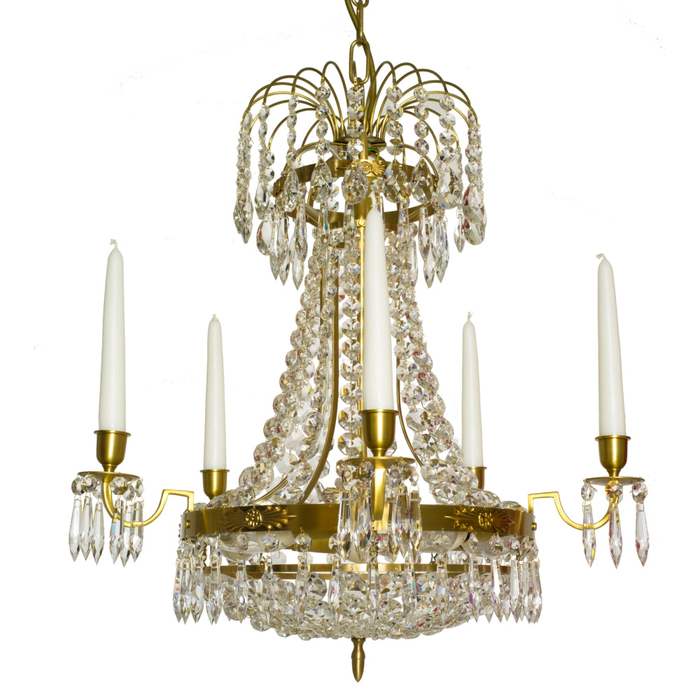 Empire Chandelier - 5 Arms crystal and brass
