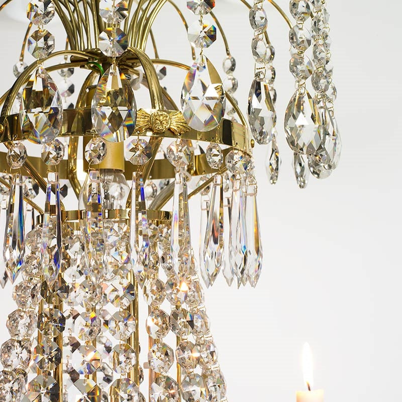  Empire Chandelier - 6 Arms - Basket Crystals - Polished Brass crystal detail