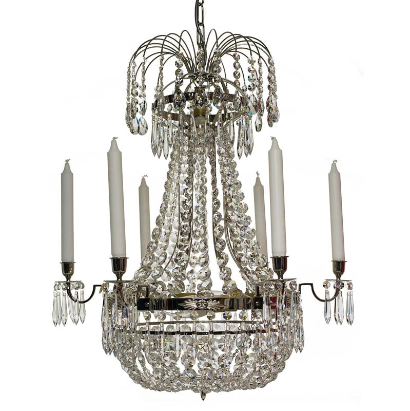 Empire Chandelier - 6 Arms - Basket Crystals - Nickel