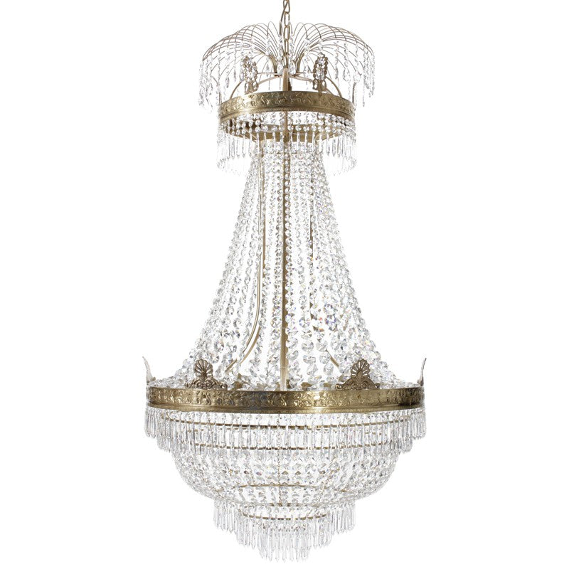Large Cognac Coloured Empire Chandelier with Crystal Octagons