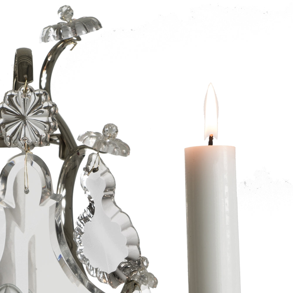 Baroque Wall Light - Leaf Crystals - Nickel - candle detail