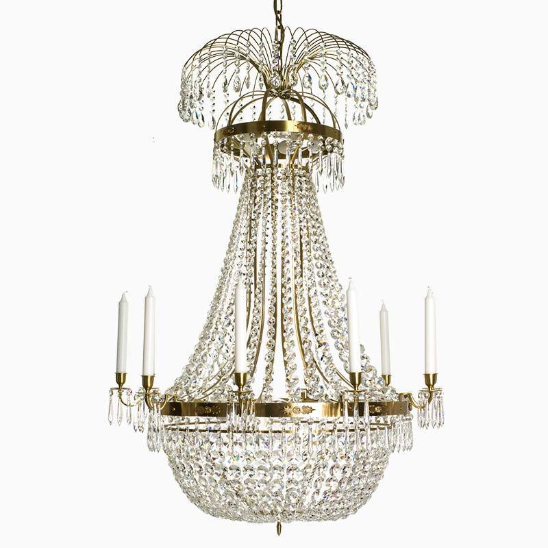Empire Chandelier - Light Brass Empire Style 10 Arm Chandelier With Crystal Octagons