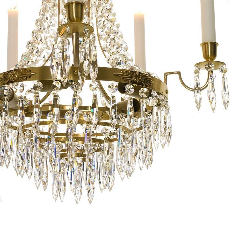 Empire Chandelier - Light Brass Empire Style 5 Arm Chandelier With Crystals