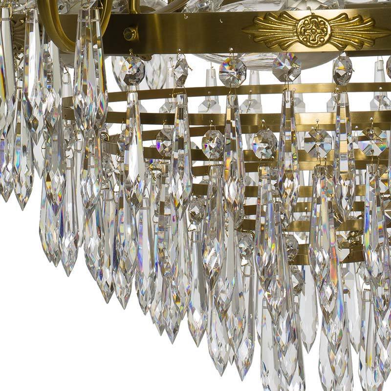 Empire Chandelier - Light Brass Empire Style 6 Arm Chandelier crystal details