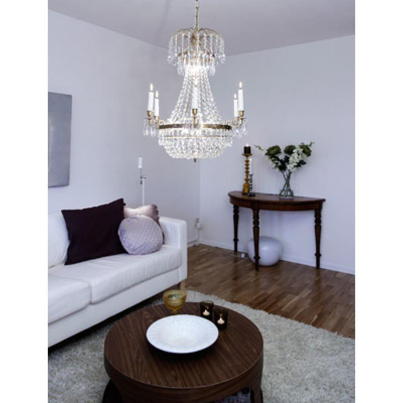 Empire Chandelier - Light Brass Empire Style 6 Arm Chandelier With Crystal Octagons hallway