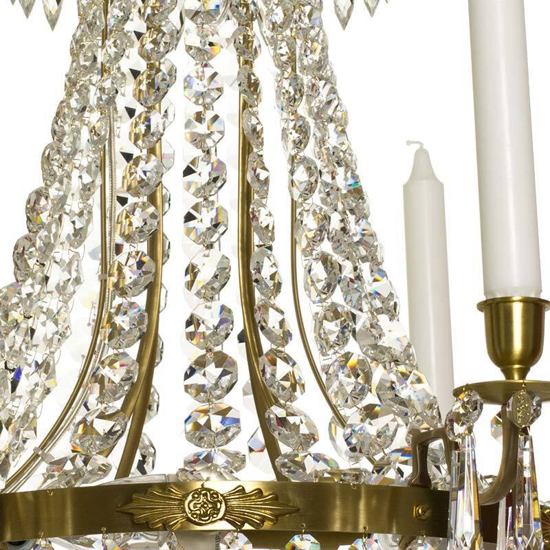 Empire Chandelier - Light Brass Empire Style 6 Arm Chandelier brass and crystals