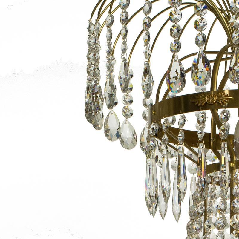 Empire Chandelier - Light Brass Empire Style 8 Arm Chandelier With Crystal Drops