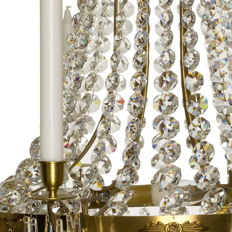 Empire Chandelier - Light Brass Empire Style 8 Arm Chandelier With Crystal detail