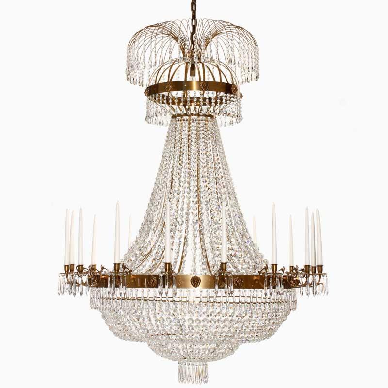 Empire Chandelier - Light Brass Empire Style Chandelier With 16 Arms And Crystal Octagons