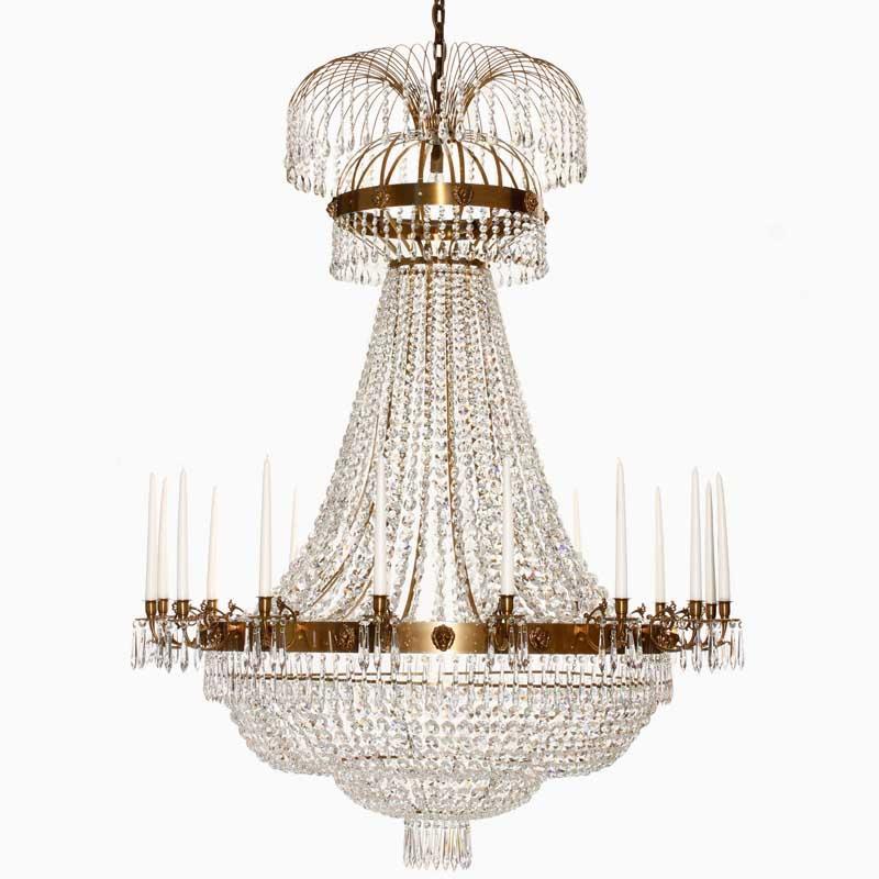 Empire Chandelier - Light Brass Empire Style Chandelier With 16 Arms And Crystal Octagons