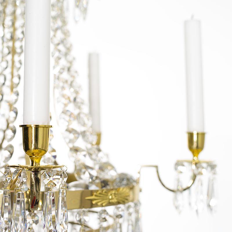 Empire Chandelier - Polished Brass Empire Style 5 Arm Chandelier With Crystals - candle holders