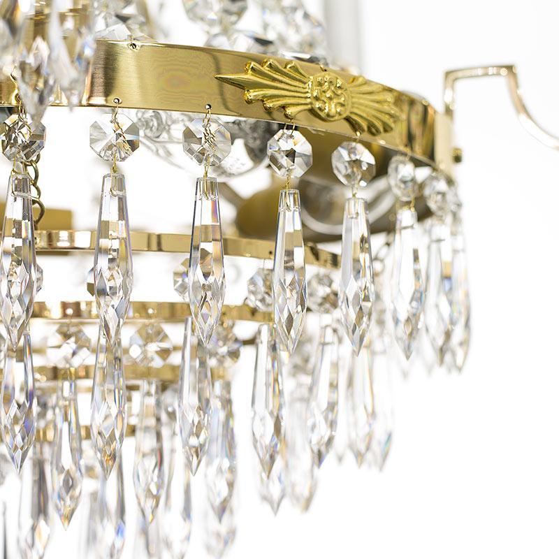 Empire Chandelier - Polished Brass Empire Style 5 Arm Chandelier brass details and crystals