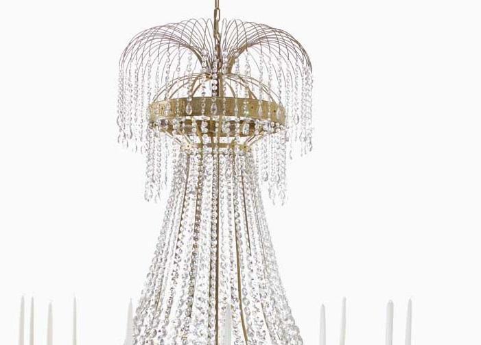 Empire Chandelier - Polished Brass Empire Style Chandelier With 14 Arms crystal details