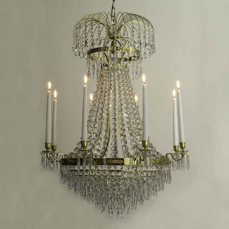 Empire Chandelier - Polished Brass Empire Style Chandelier With 8 Arms And Crystal Octagons