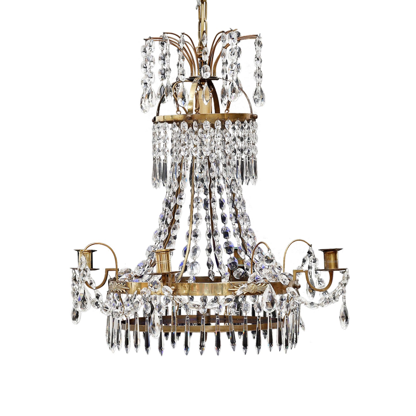 Gustavian Crystal Chandelier with Decorative Blue Bowl