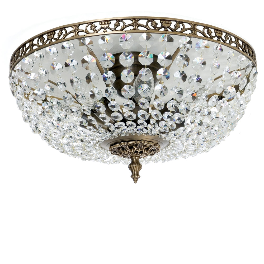 Dark brass plafond chandelier with crystals - detail