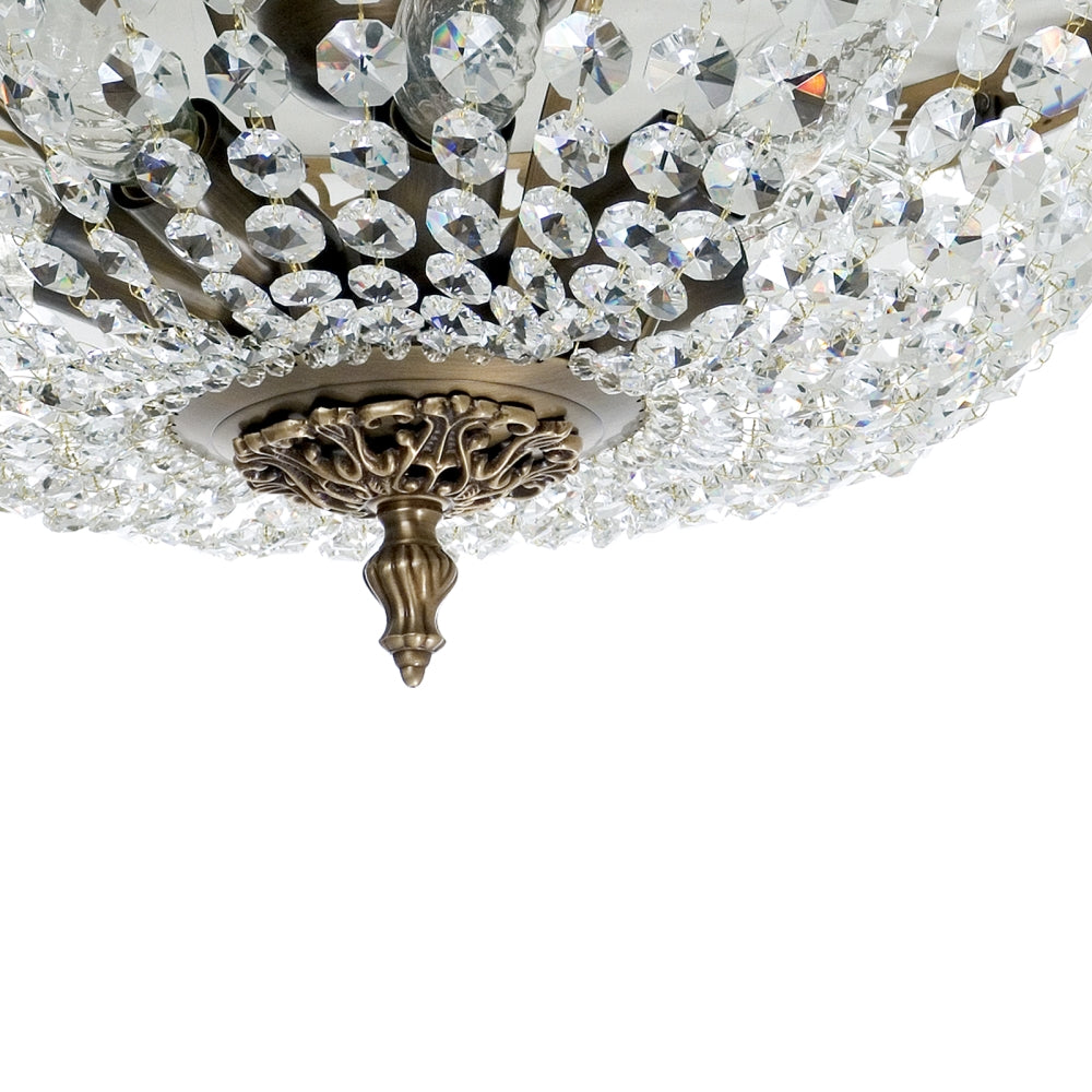 Dark brass plafond chandelier with crystals - brass