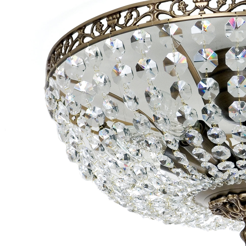 Dark brass plafond chandelier with crystals - crystal