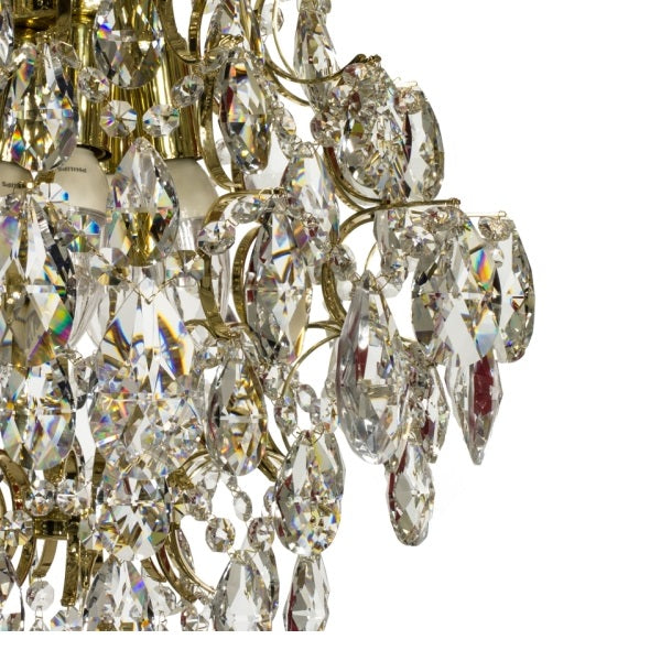 Crystal chandelier with polished brass frame - crystal detail