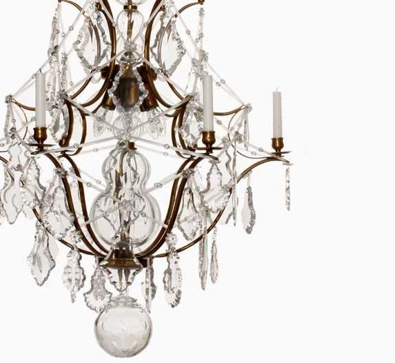 Rococo Chandelier - Light Brass Rococo Style Chandelier With 5 Arms And Crystal Pendeloques