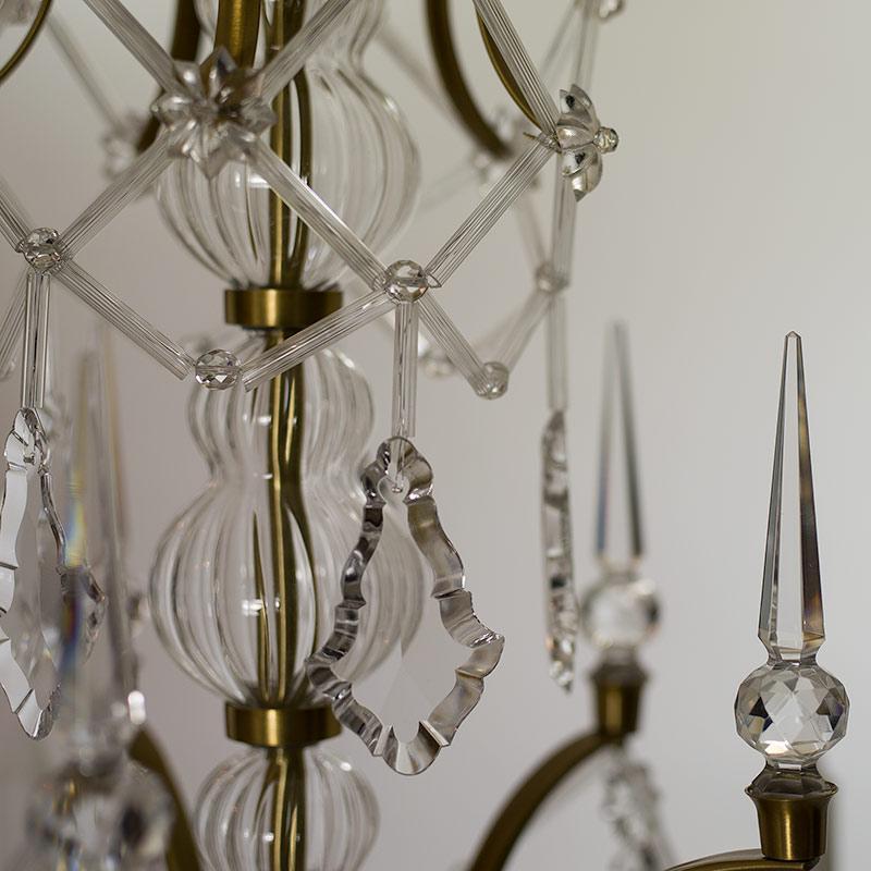 Rococo Chandelier - Light Brass Rococo Style Chandelier - crystal detail