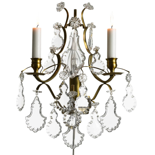 Baroque cognac coloured Brass Wall Sconce with pendeloque crystals