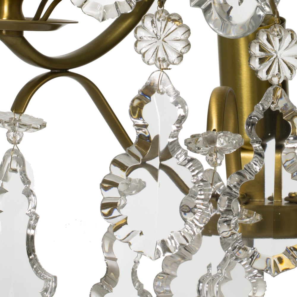 Baroque cognac coloured Brass Wall Sconce with pendeloque crystals crystals