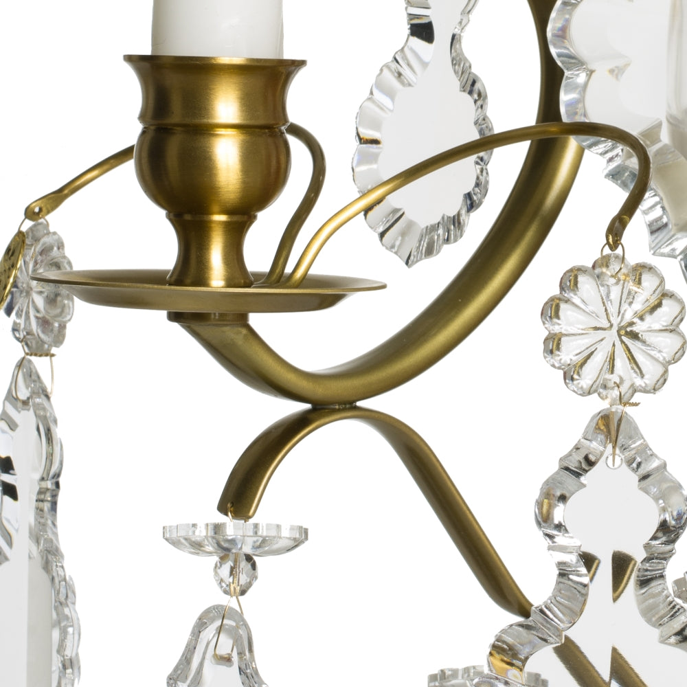 Baroque cognac coloured Brass Wall Sconce with pendeloque crystals brass detail